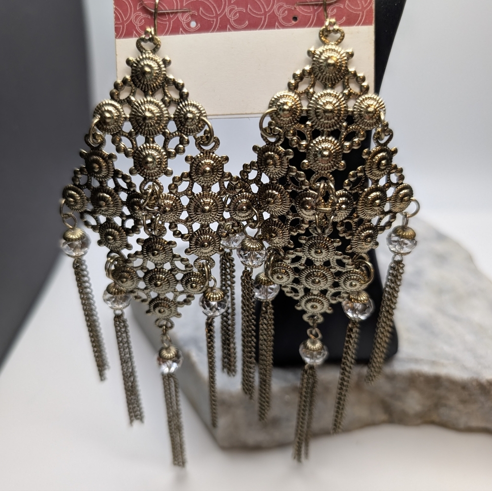 XL Gold Filigree Dangle Earrings